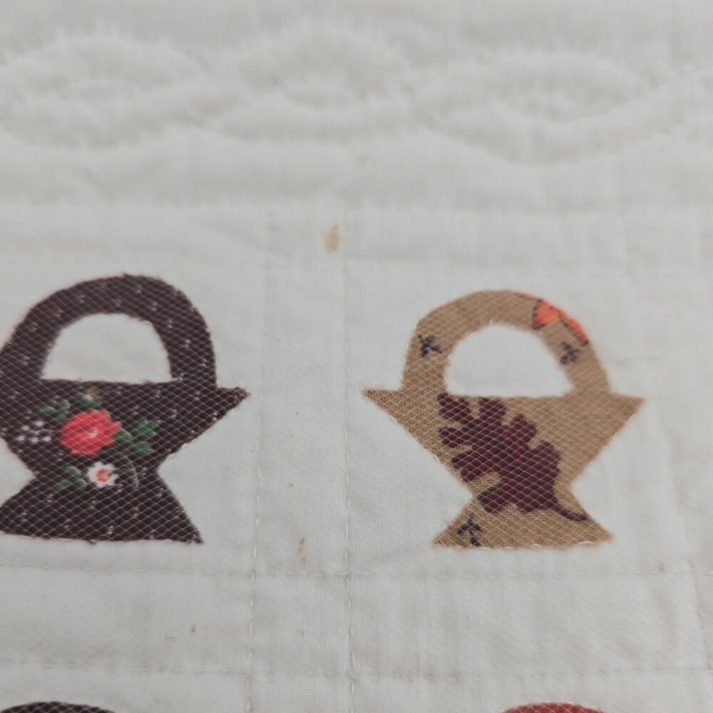 Vtg Handmade Quilt Wall Hanging Basket Appliqué Primitive Country Décor 14"12 - Picture 3 of 8
